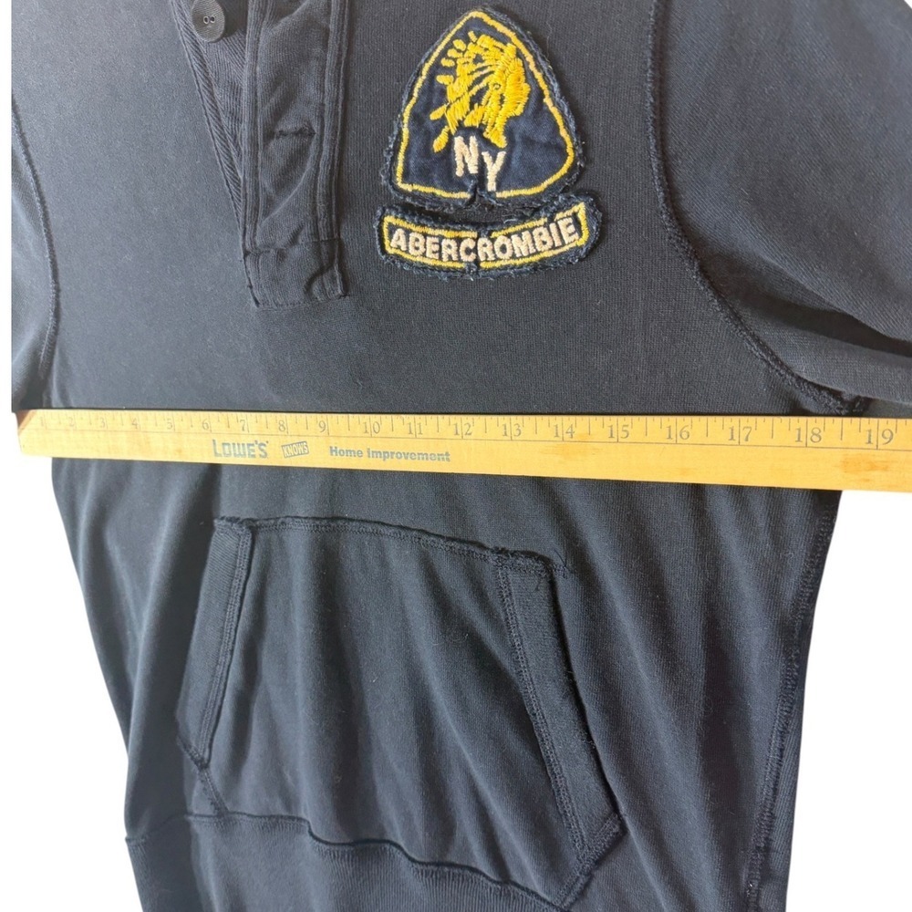 Abercrombie Blue Hoodie Pullover Mens L Muscle Fit Henley Patch Y2K Sweatshirt - Picture 4 of 9